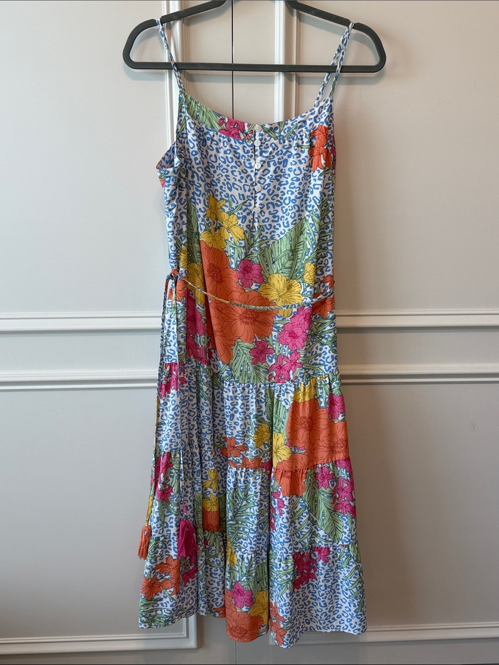 THML White Midi Slip Dress with Multicolor Floral Print